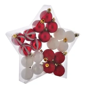 Set Globuri de Craciun Rosii Albe Holografice Glitter Ø4cm