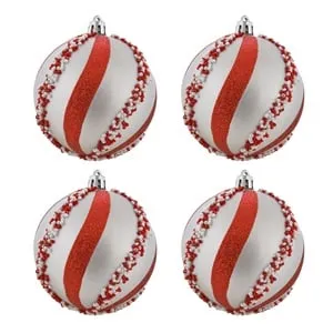Set Globuri de Craciun Argintii Mat cu Glitter Margele