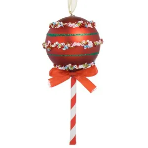 Ornament Brad de Craciun Acadea Rosie cu Margele 14cm