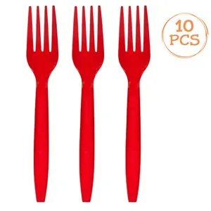 Furculite Reutilizabile din Plastic Roșu 15,8cm - Set 10 Bucăți – poza 2