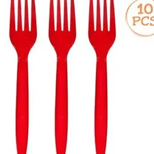 Furculite Reutilizabile din Plastic Roșu 15,8cm - Set 10 Bucăți – poza 3