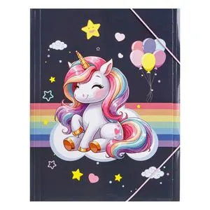 Mapă din carton cu elastic, model Unicorn, 24x32cm