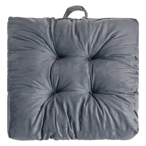 Pernă de podea gri velvet 43x43cm, cu mâner, pentru living și dormitor – poza 2