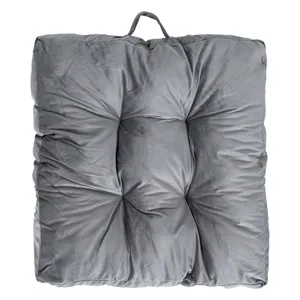 Pernă de podea gri catifelată 60x60 cm cu mâner – poza 2
