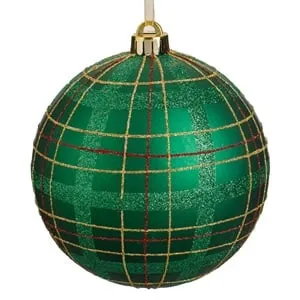 Glob Ornament Brad de Craciun Verde cu Carouri Rosii & Glitter Auriu