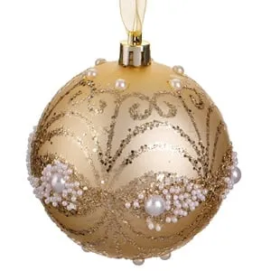 Ornament Brad de Craciun Glob Sampaniu cu Glitter și Margele