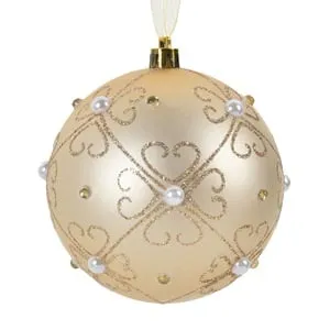Glob Decorativ de Crăciun Bej Auriu cu Strase Ø10cm