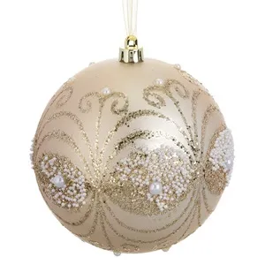 Ornament Brad de Craciun Glob Sampaniu Mat cu Glitter și Margele – poza 2