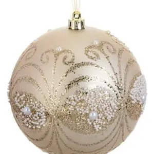 Ornament Brad de Craciun Glob Sampaniu Mat cu Glitter și Margele – poza 3