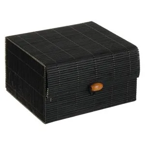Cutie de depozitare din bambus negru, 13x12x8 cm, cu capac și închidere cu nasture