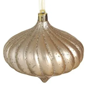 Glob Decorativ de Craciun Model Onion Bej Sampaniu cu Glitter