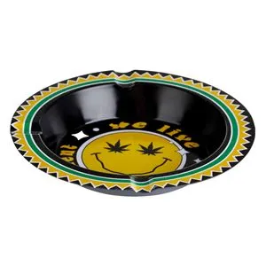 Scrumieră metalică rotundă neagră cu model emoji și inscripție