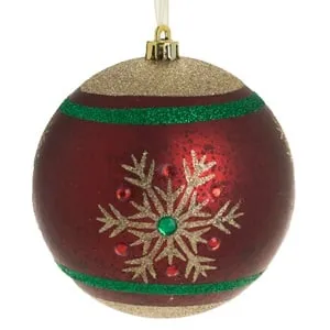 Glob Ornament de Craciun Roșu cu Glitter și Fulgi