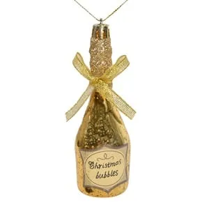 Ornamen Crăciun Sticla Sampanie Bej Aurie 12cm cu Glitter