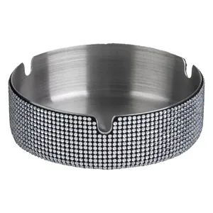 Scrumieră rotundă din inox argintiu cu strasuri, Ø10x3cm – poza 2