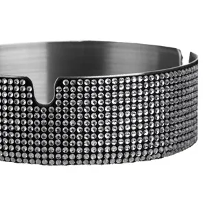 Scrumieră rotundă din inox argintiu cu strasuri, Ø10x3cm – poza 3