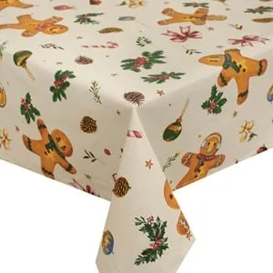 Fata de Masa Decorativa Craciun Ecru cu Figurine Gingerbread
