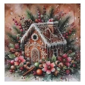 Platou Decorativ Patrat Craciun Casa Turta Dulce 30x30cm