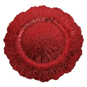Platou Decorativ Rotund din Plastic Rosu cu Margine Dantelată
