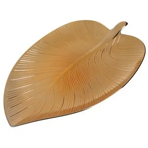 Platou Decorativ Auriu în Forma de Frunză cu Detalii Relifate