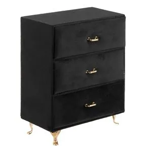 Cutie Bijuterii Vintage din Catifea Neagra, 3 Sertare, 15x8x20cm