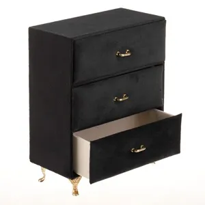 Cutie Bijuterii Vintage din Catifea Neagra, 3 Sertare, 15x8x20cm – poza 3