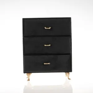 Cutie Bijuterii Vintage din Catifea Neagra, 3 Sertare, 15x8x20cm – poza 4