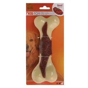 Jucărie pentru câini formă de os cu aromă de vită, nailon rezistent, 290g