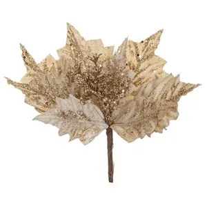 Floare decorativă de Crăciun cu glitter bej șampanie