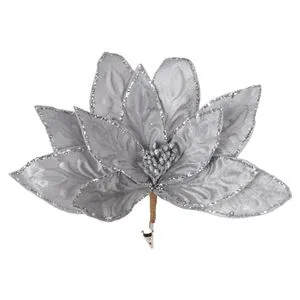 Flori Decorative de Crăciun Gri cu Glitter Argintiu și Clips