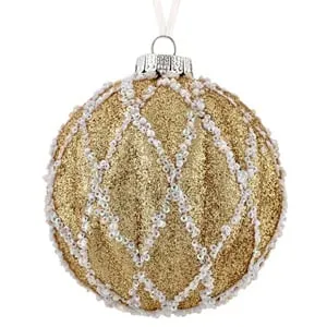 Glob Ornament de Crăciun cu Glitter și Margele Albe
