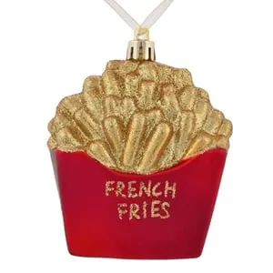 Ornamen 3D Cartofi Prajiti cu Glitter Aurii pentru Brad de Craciun