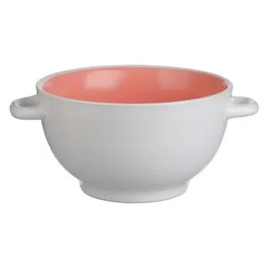 Bol ceramic pentru supa cu manere 700 ml alb corai