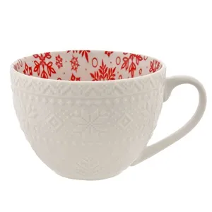 Cana ceramica alba cu model impletit și fulgi de roz – poza 2