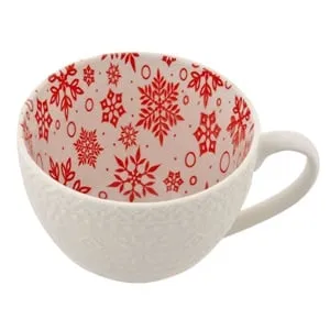 Cana ceramica alba cu model impletit și fulgi de roz – poza 3