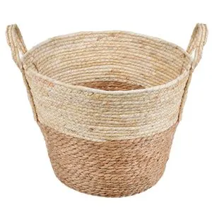 Cos de depozitare rotund, natural, cu manere, 40x30 cm