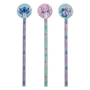 Creioane Fancy cu Radieră Lilo & Stitch - Set 3 Bucăți