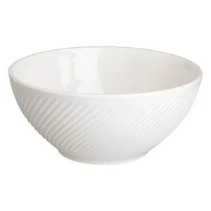 Bol ceramic alb cu model reliefat liniar, 642 ml