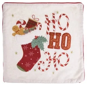 Fata de perna decorativa de Craciun ecru cu model cizma \"Ho Ho Ho\"