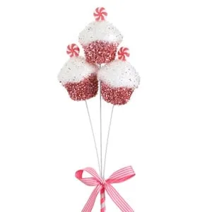 Ornament Brad de Craciun Stick Candy Cupcakes cu Beteala Roz Alba
