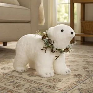 Figurina decorativă urs polar din spumă cu coronită verde