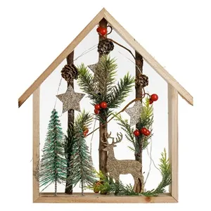 Decoratiune de Craciun Casa din Lemn cu Brad Ren Berries și Lumini LED – poza 3