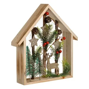 Decoratiune de Craciun Casa din Lemn cu Brad Ren Berries și Lumini LED – poza 4