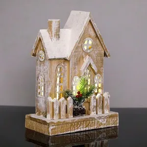 Decoratiune de Craciun din Lemn Casa Ninsa cu Gardulet Berries Glitter Alb – poza 2