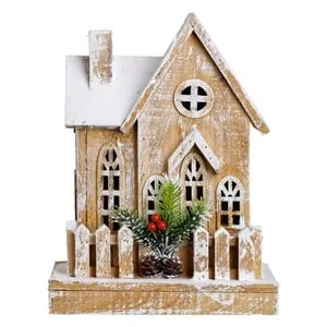 Decoratiune de Craciun din Lemn Casa Ninsa cu Gardulet Berries Glitter Alb – poza 3