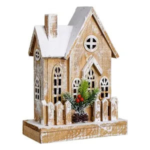 Decoratiune de Craciun din Lemn Casa Ninsa cu Gardulet Berries Glitter Alb – poza 4