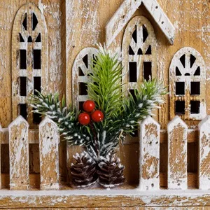 Decoratiune de Craciun din Lemn Casa Ninsa cu Gardulet Berries Glitter Alb – poza 5