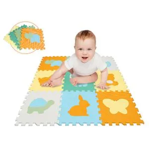 Puzzle de podea moale pentru copii, 9 piese animale, 32x32 cm