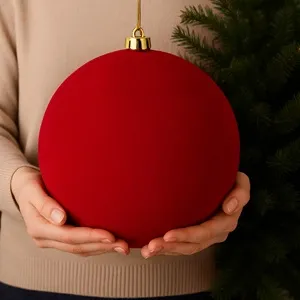 Glob roșu catifelat pentru impodobirea bradului de Crăciun Ø20cm – poza 2