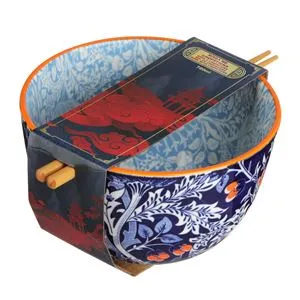 Set de Boluri și Chopsticks din Portelan Albastru cu Modele Portocalii